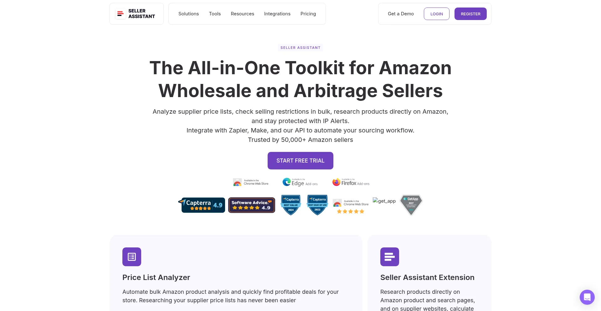 Website screenshot of Sellerassistant.app