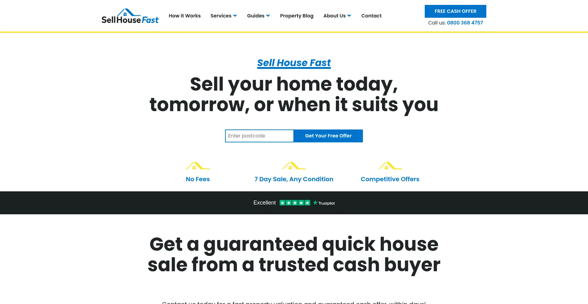 Website screenshot of Sellhousefast.uk