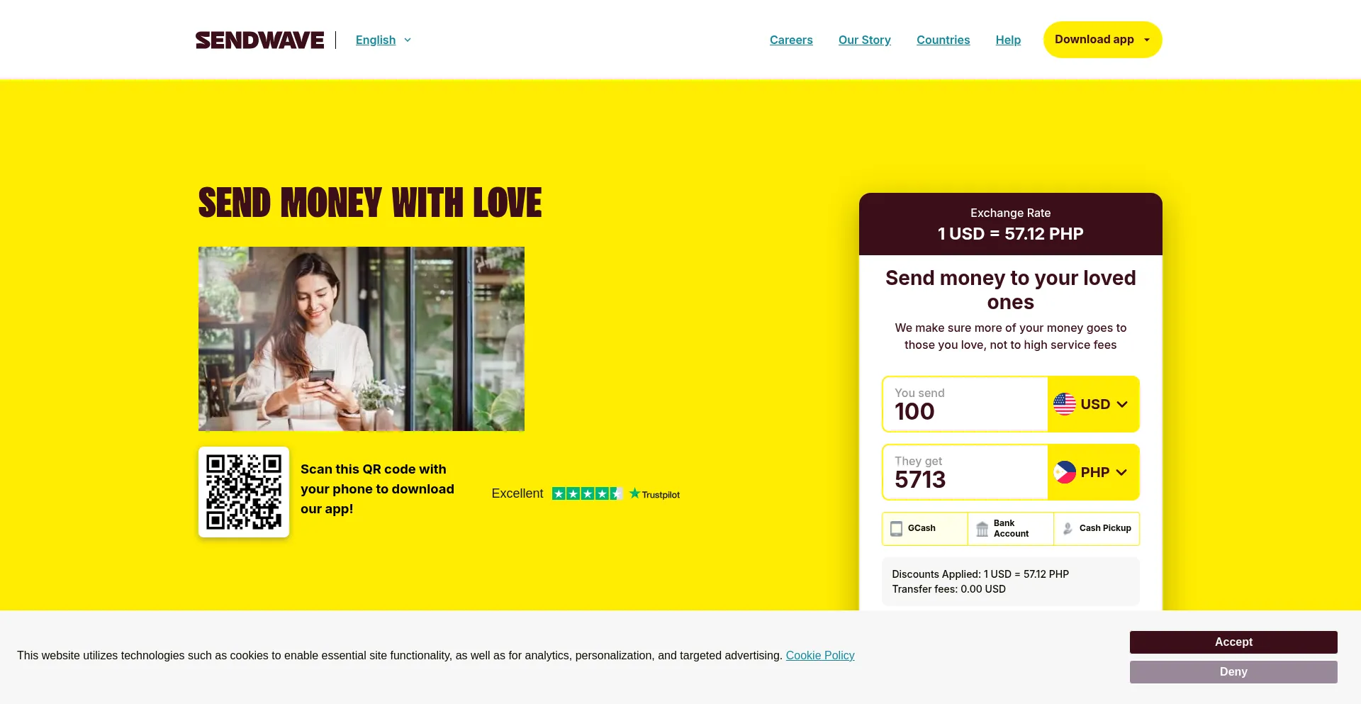 Website screenshot of Sendwave.com