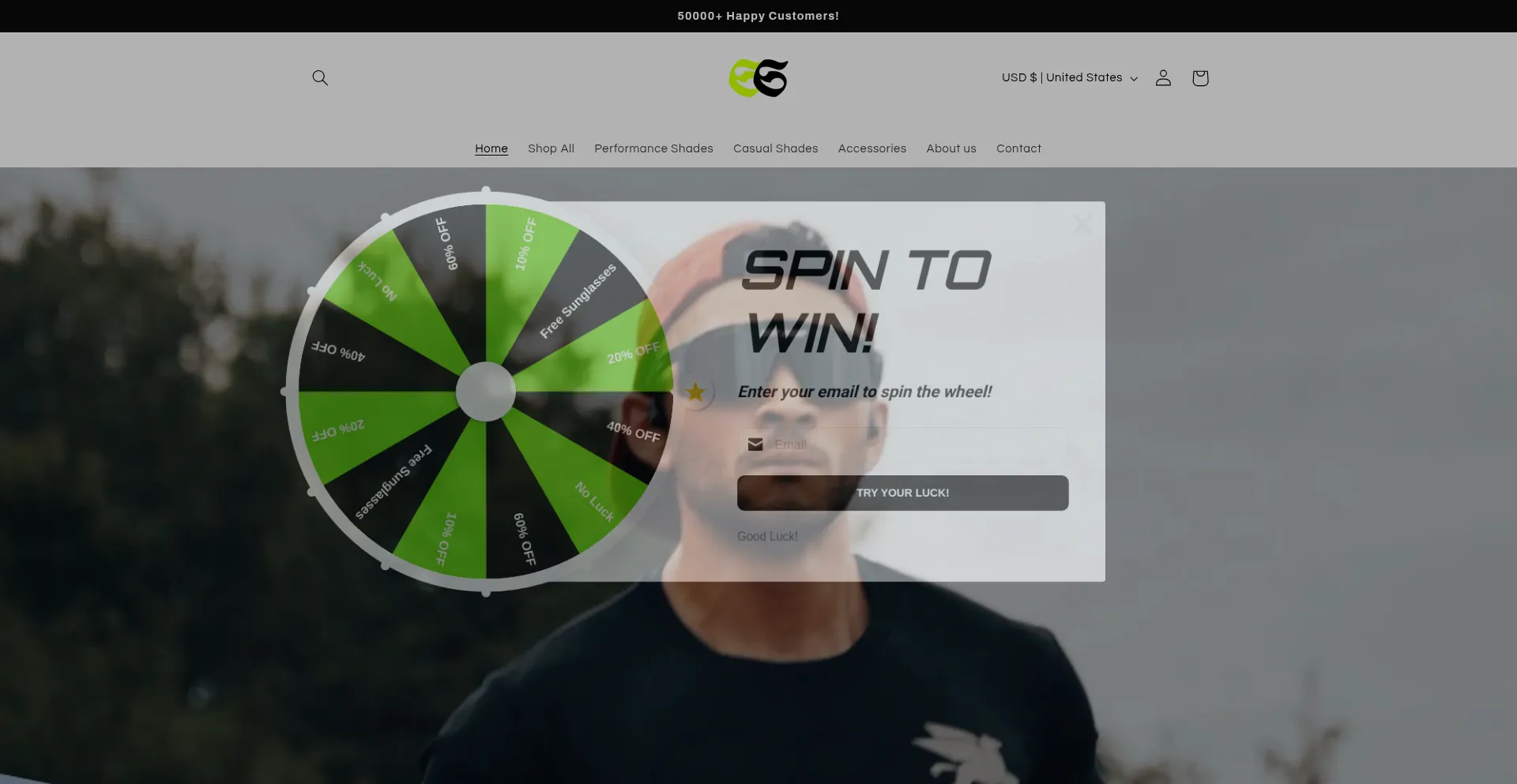 Website screenshot of Sendyshades.com