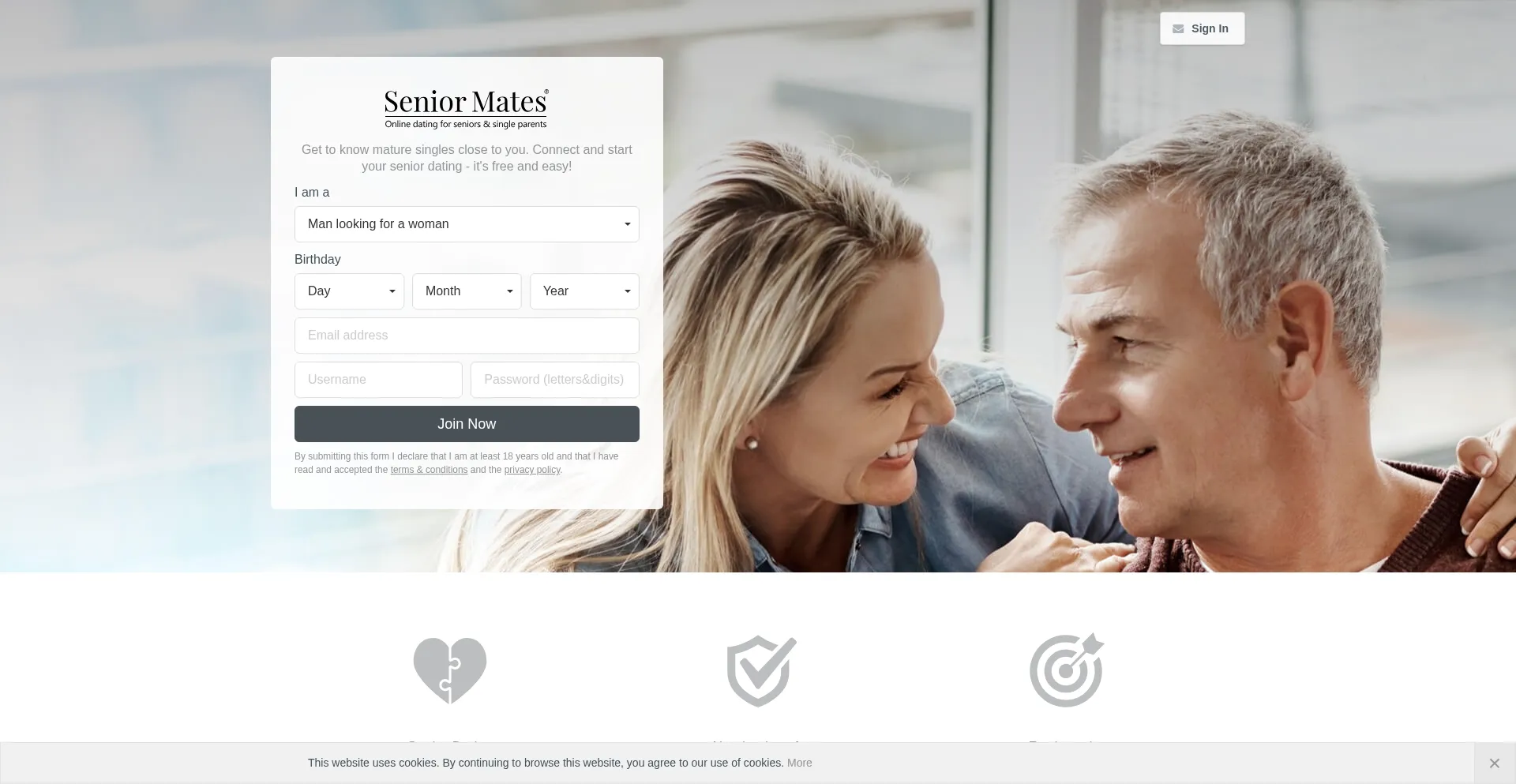 Website screenshot of Seniormates.co.uk