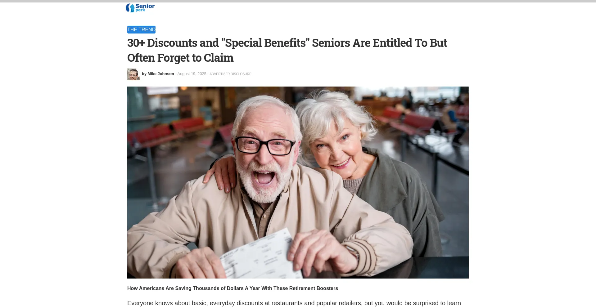 Website screenshot of Seniorperk.org