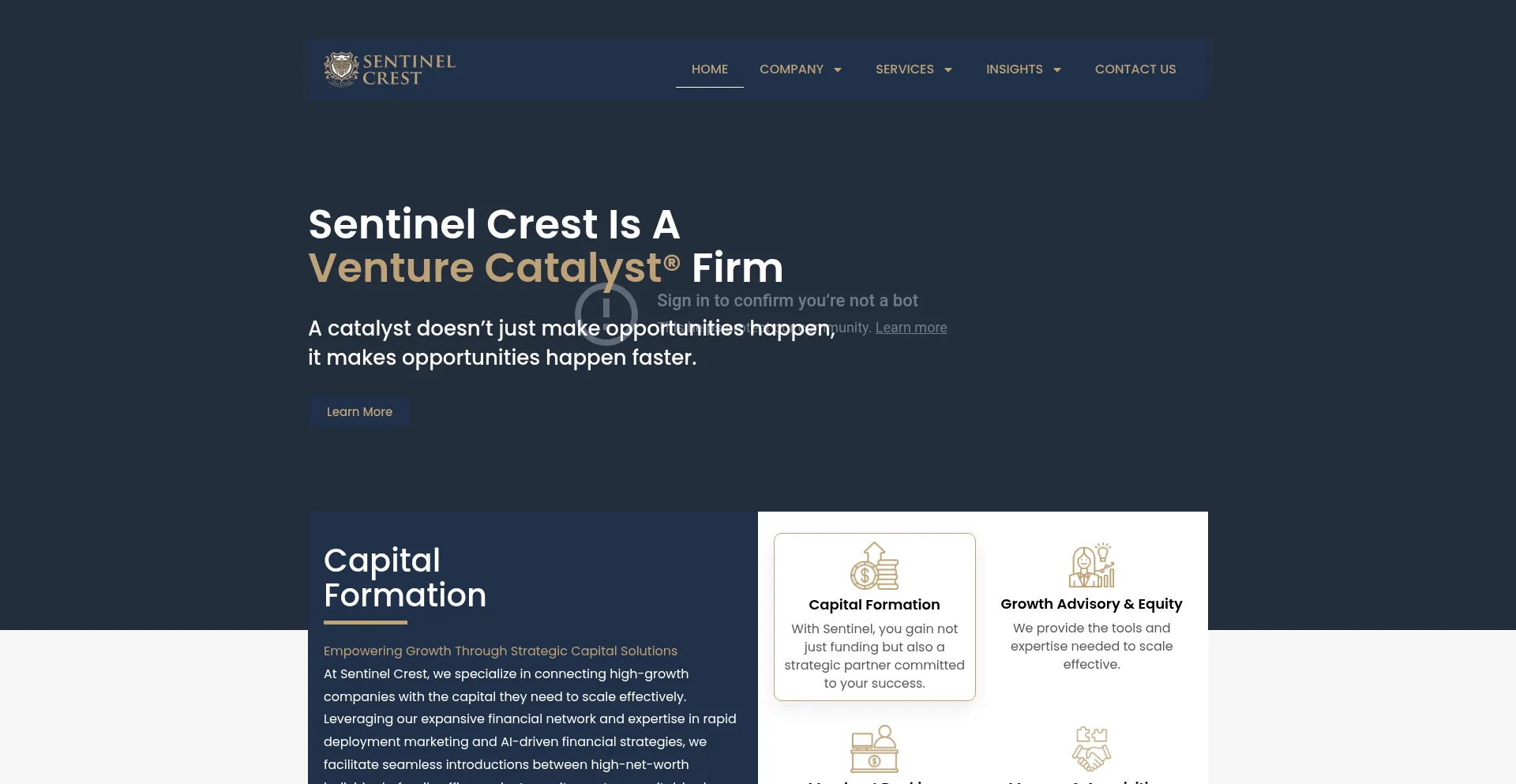 Website screenshot of Sentinelcrest.com