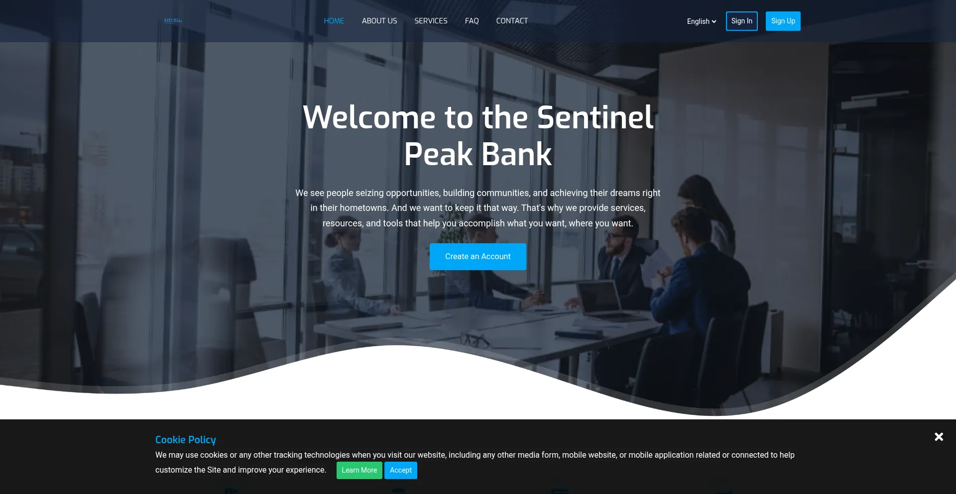 Website screenshot of Sentinelpeakbank.com