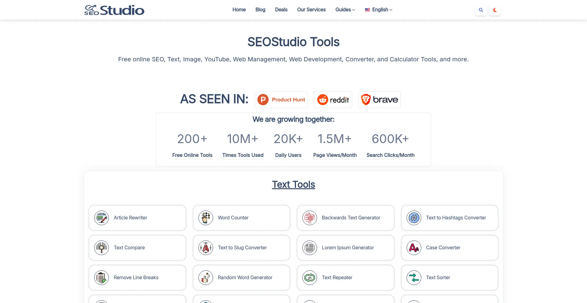 Website screenshot of Seostudio.tools