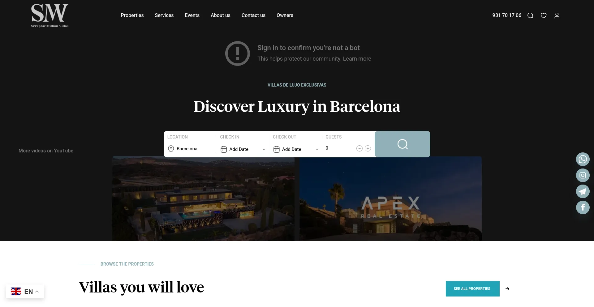Website screenshot of Seraphicmillionvillas.com