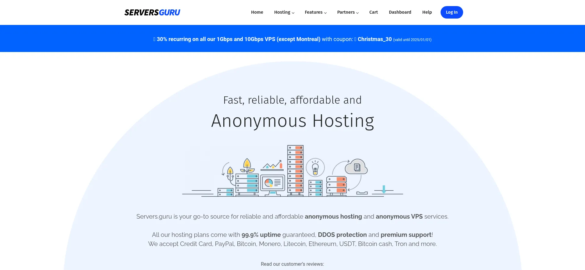 Website screenshot of Servers.guru
