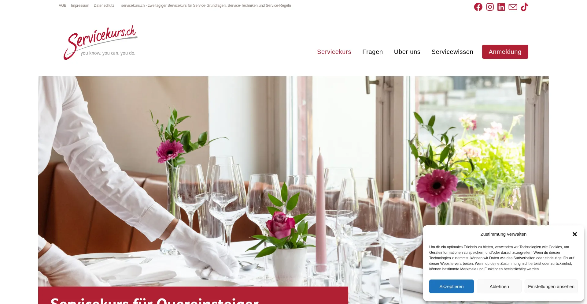 Website screenshot of Servicekurs.ch