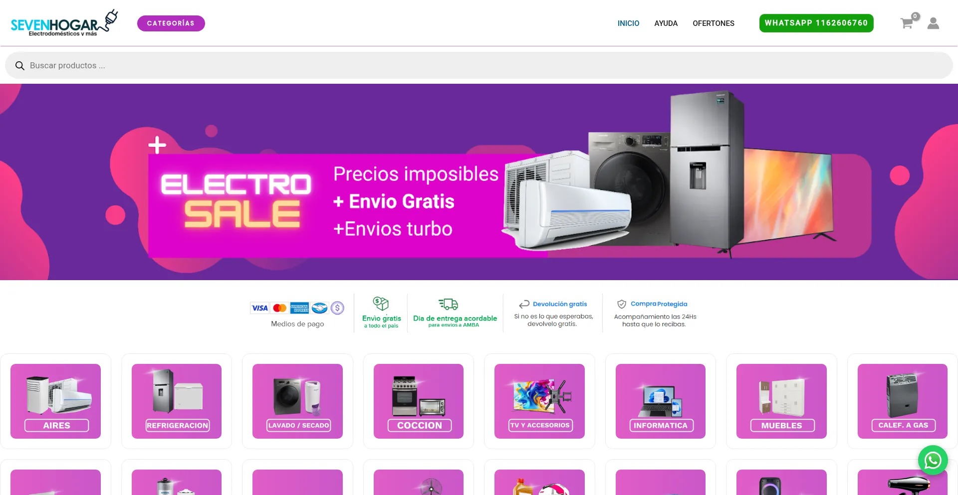 Website screenshot of Sevenhogar.com
