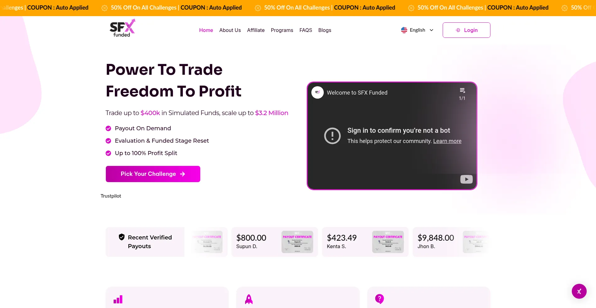 Website screenshot of Sfxfunded.com