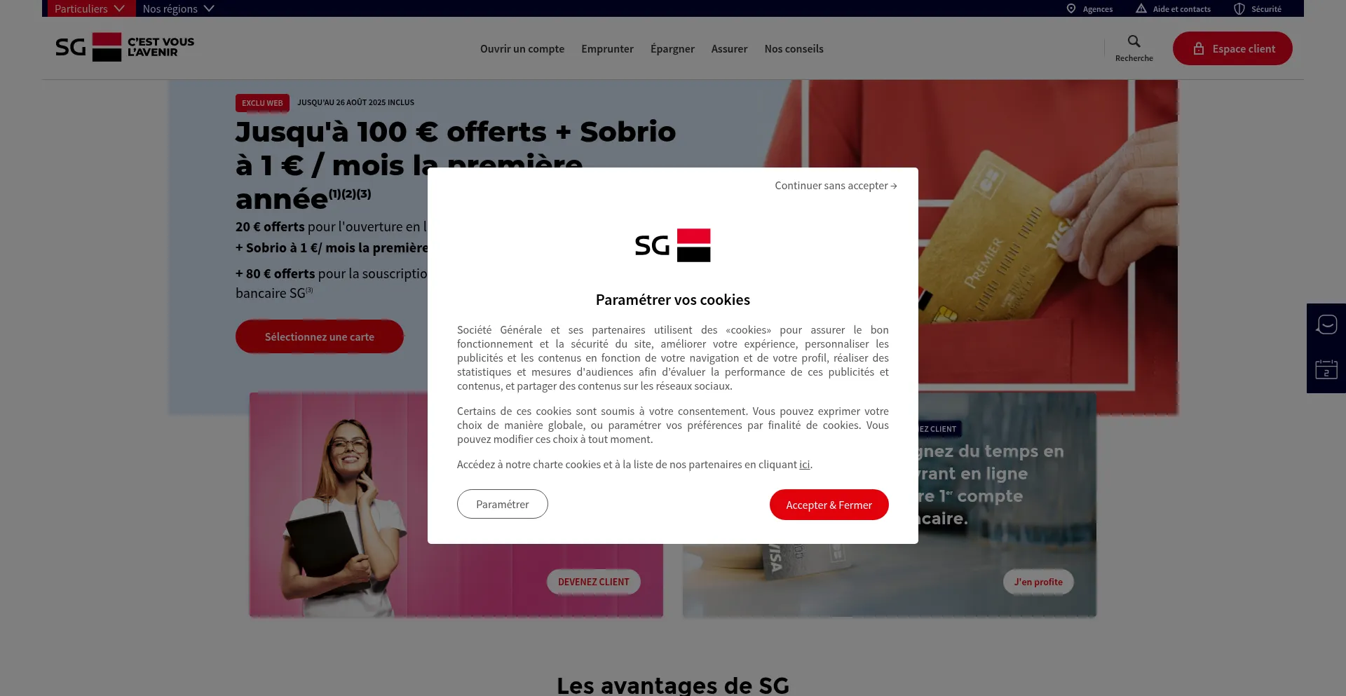 Website screenshot of Sg.fr