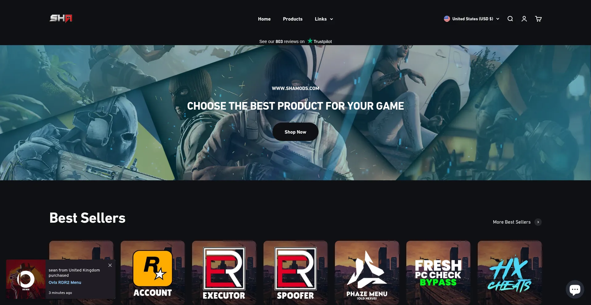 Website screenshot of Shamods.com