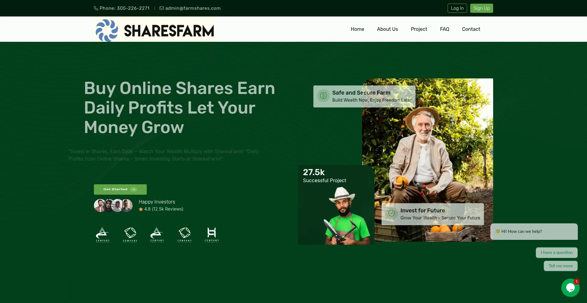 Website screenshot of Sharesfarm.com