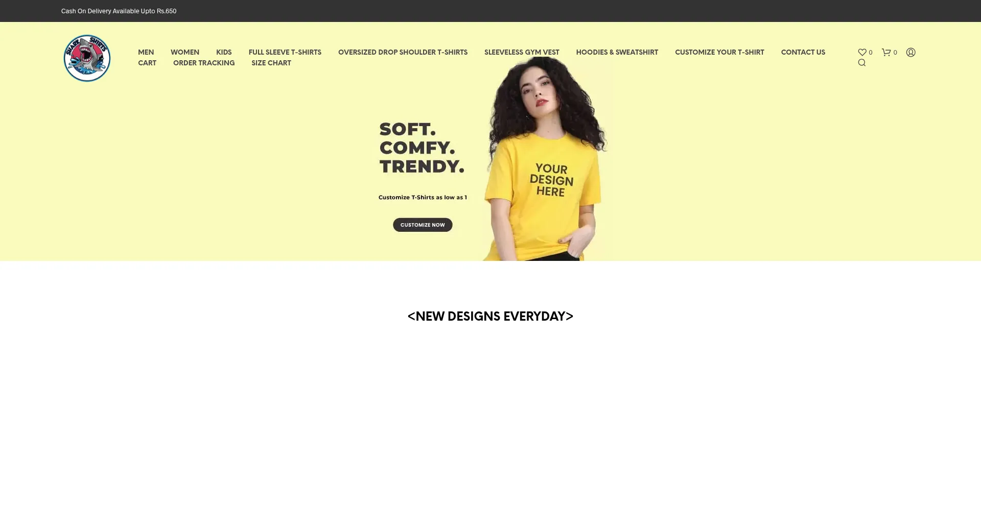 Website screenshot of Sharkshirts.in