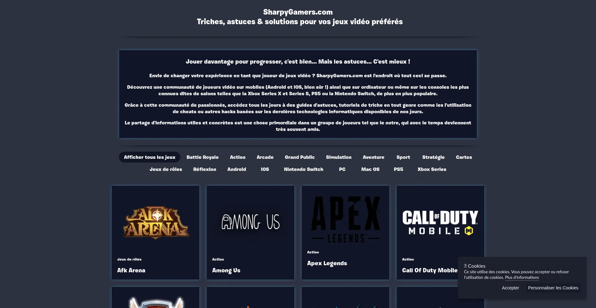 Website screenshot of Sharpygamers.com