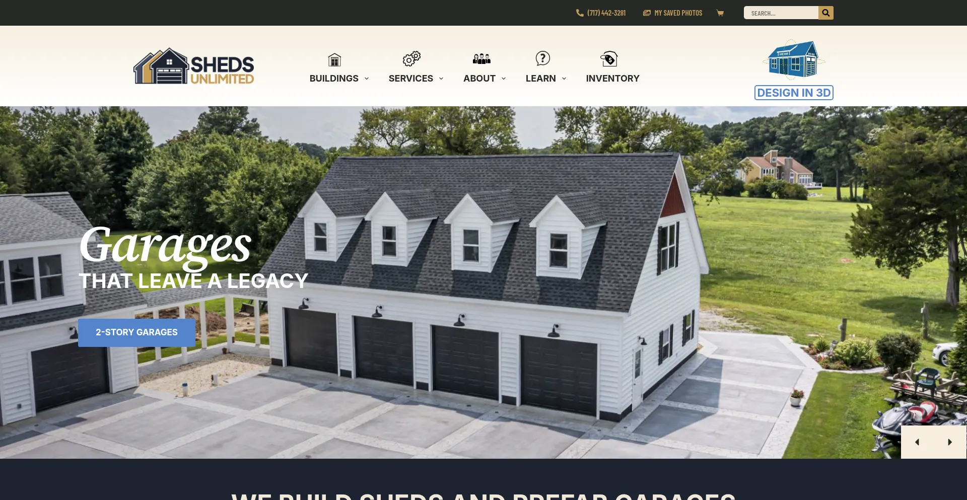 Website screenshot of Shedsunlimited.net