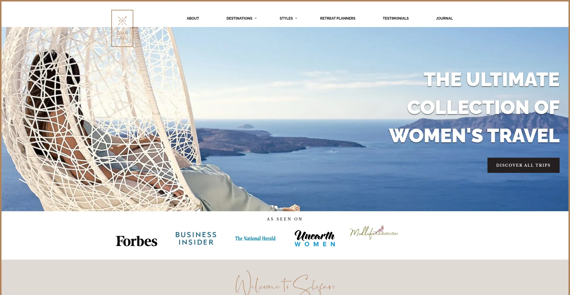 Website screenshot of Shefari.com