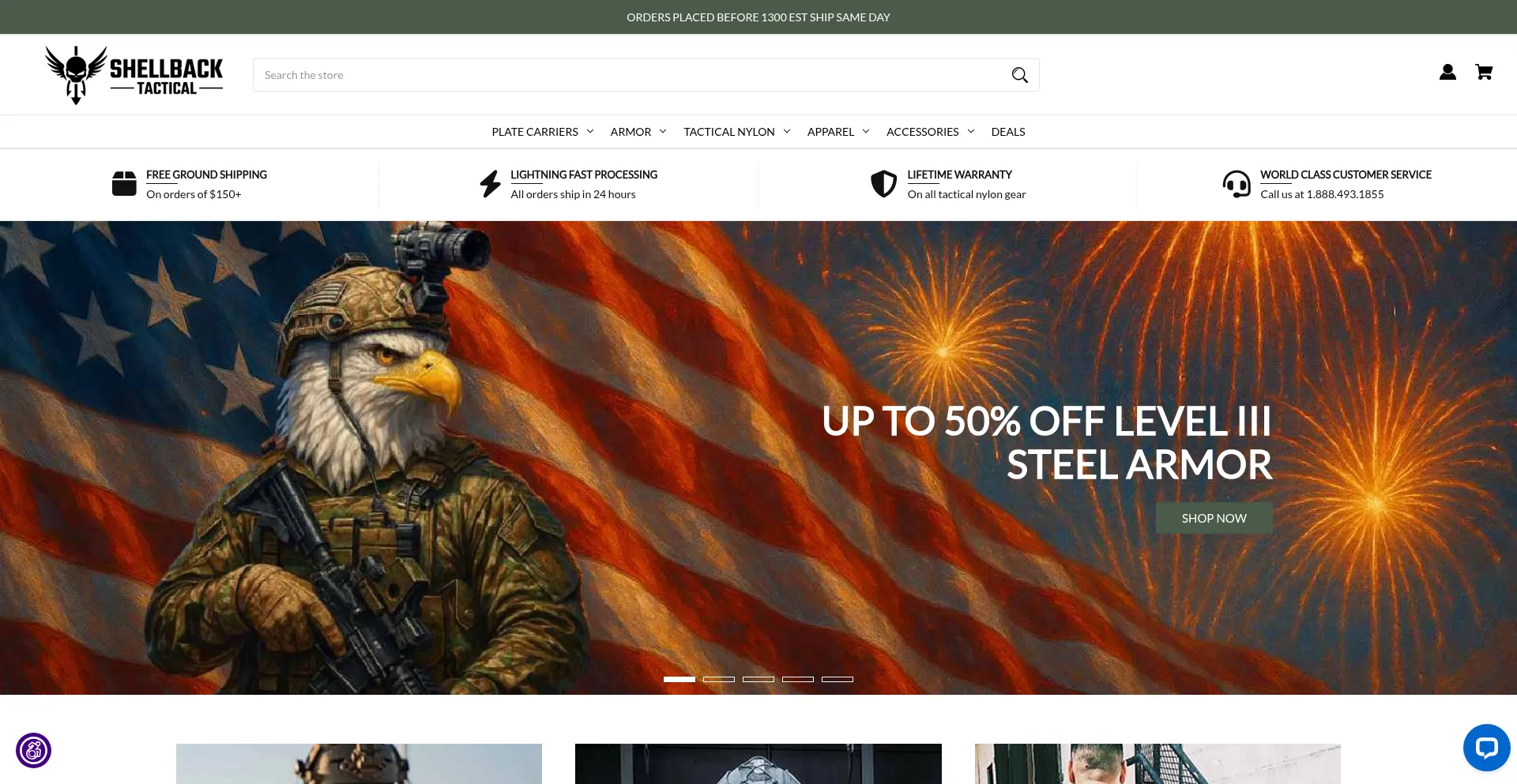 Website screenshot of Shellbacktactical.com