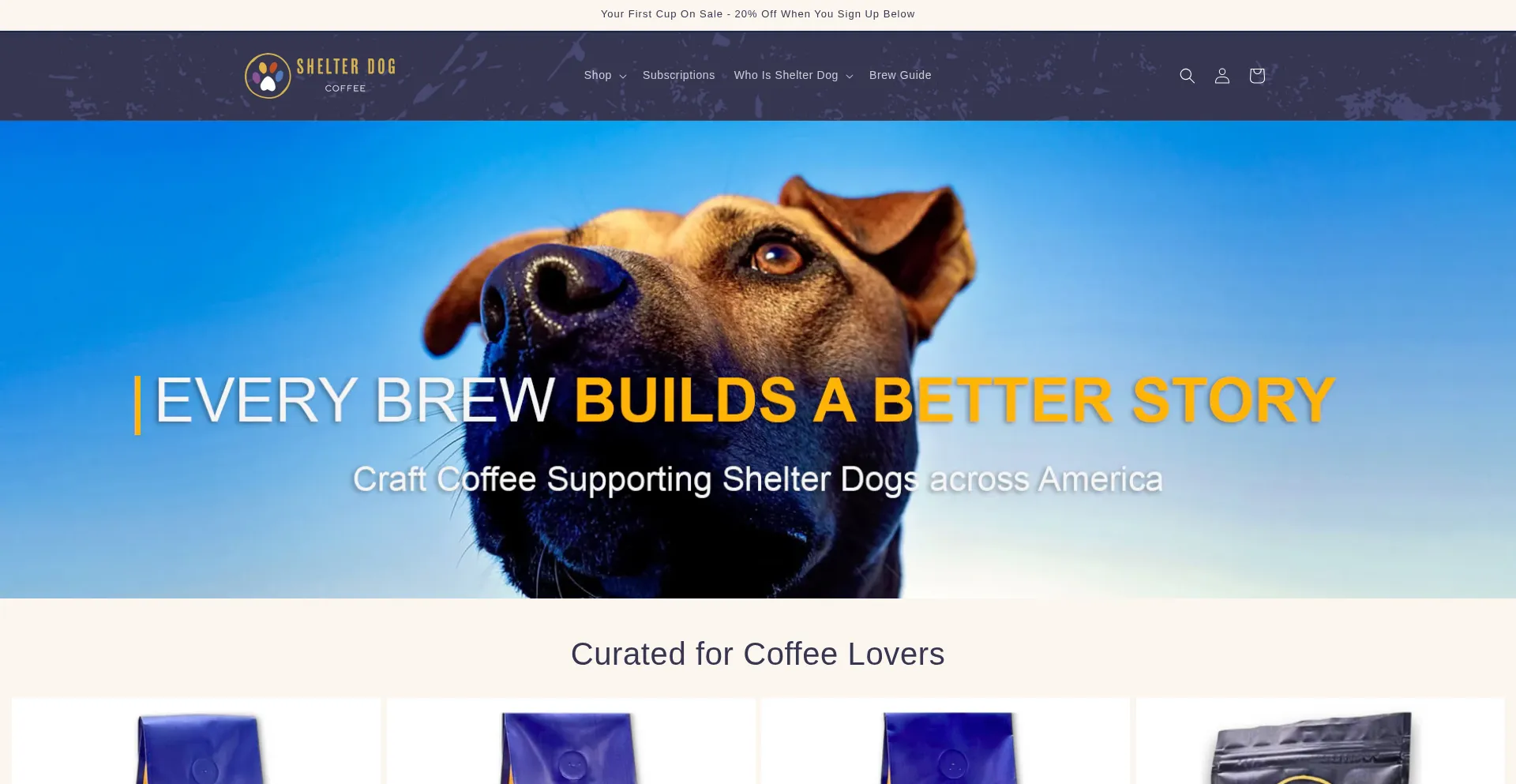 Website screenshot of Shelterdogcoffee.com