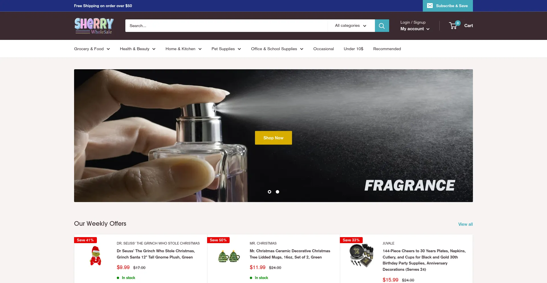 Website screenshot of Sherrywholesale.com