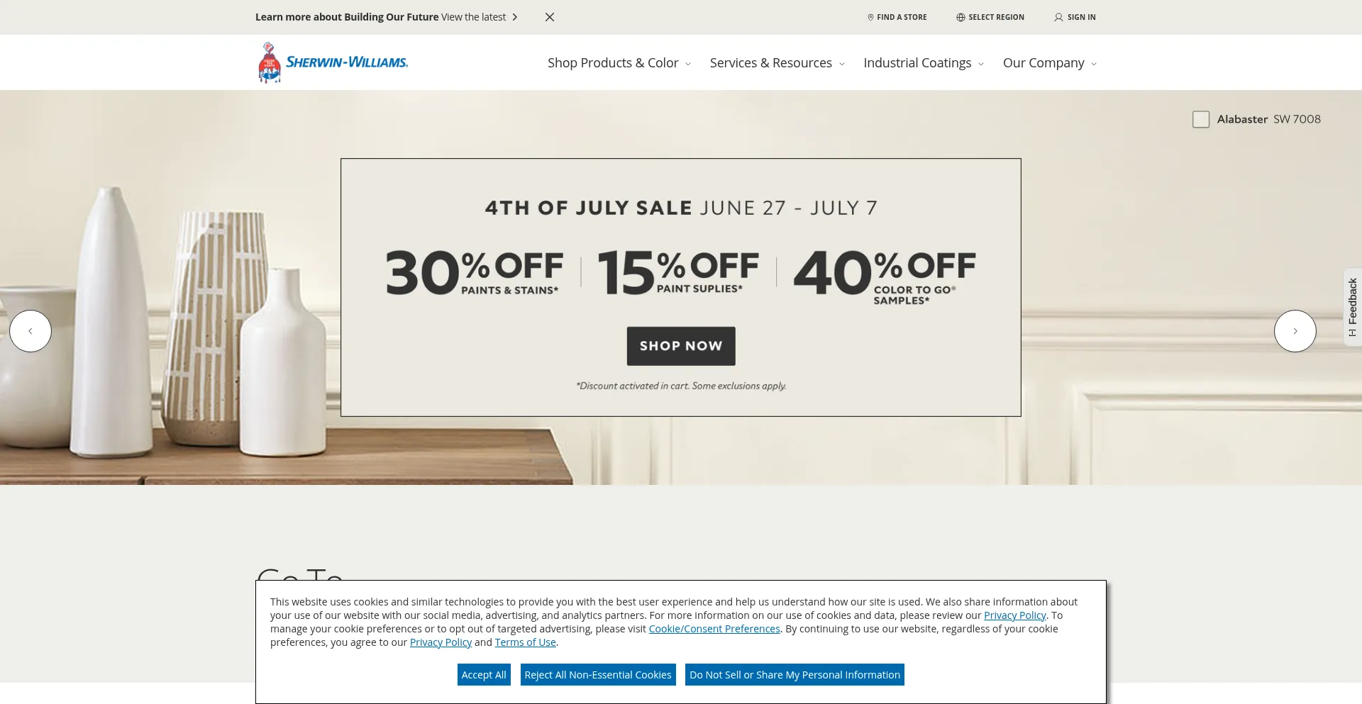 Website screenshot of Sherwin-williams.com