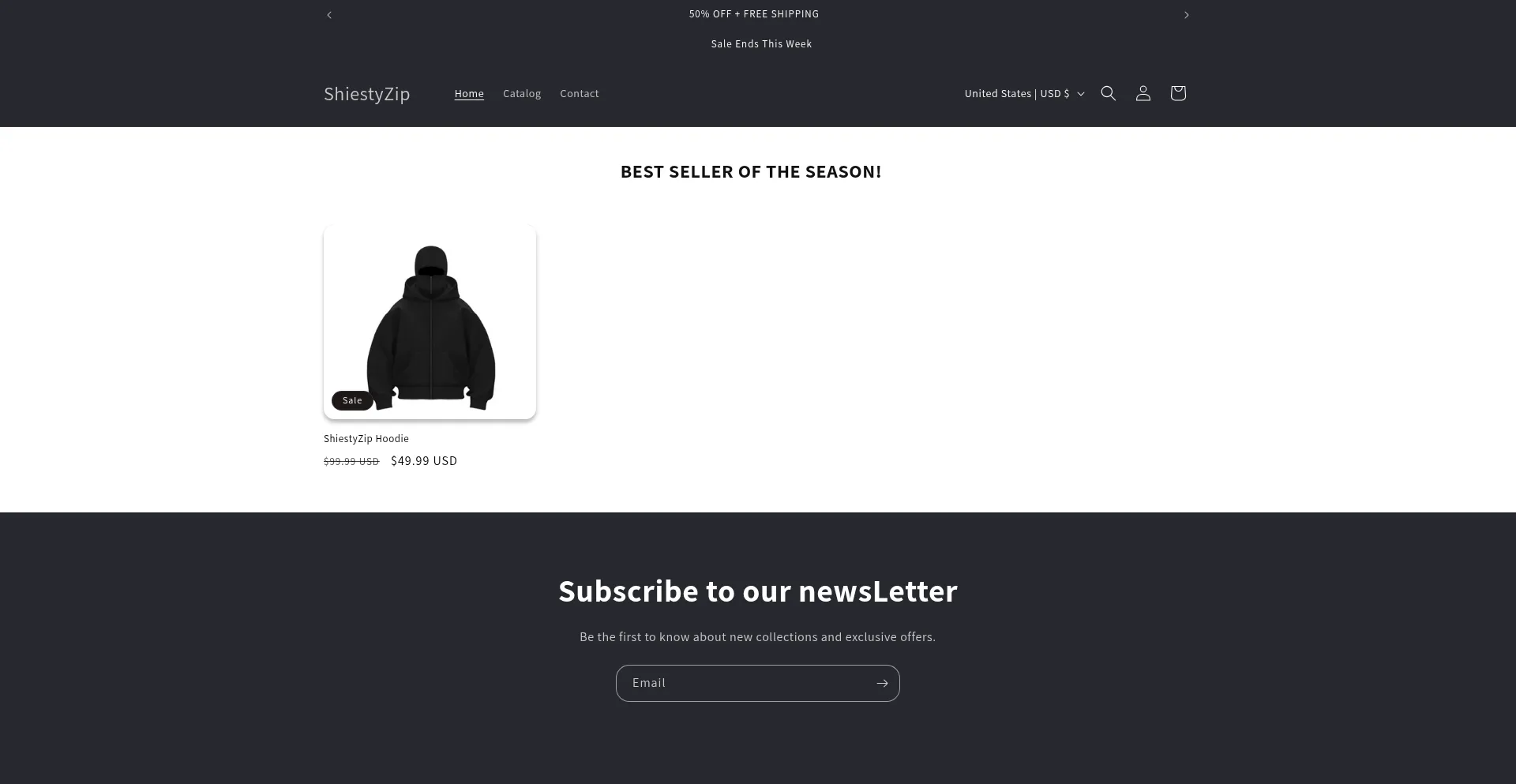 Website screenshot of Shiestyzip.com