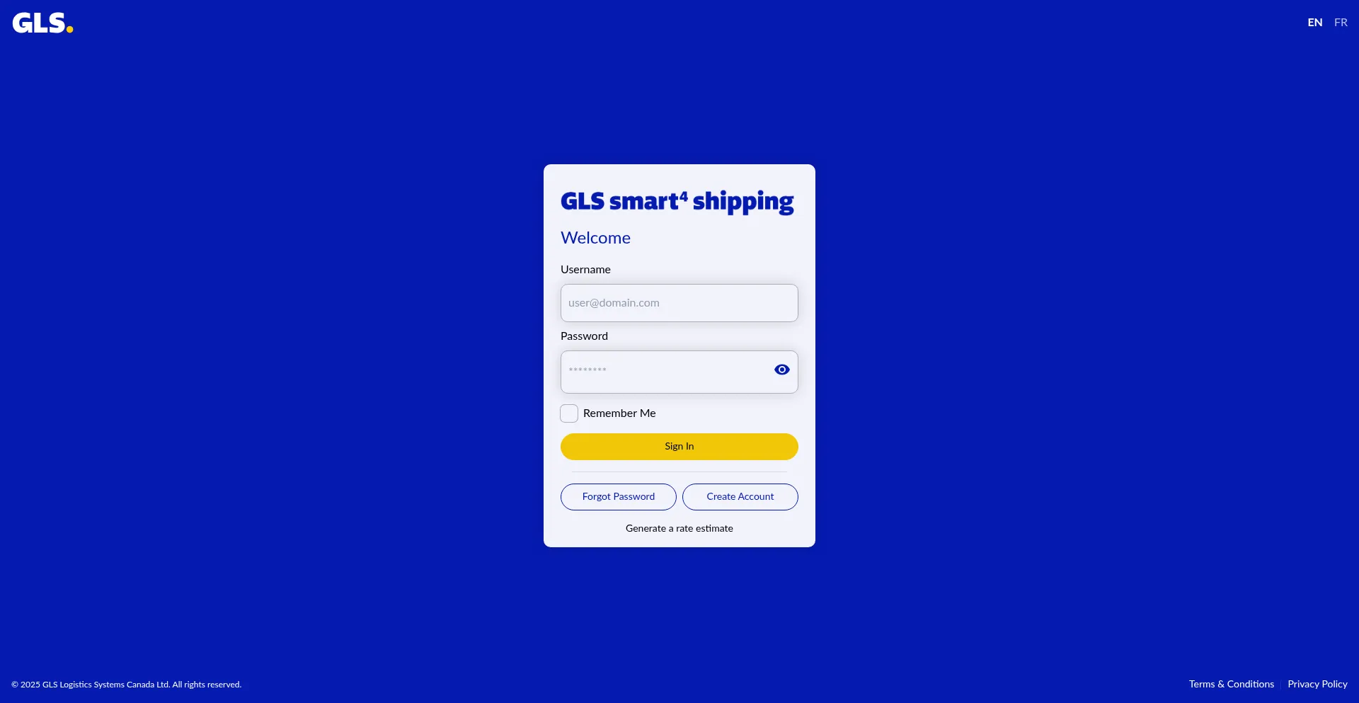 Website screenshot of Ship.gls-canada.com