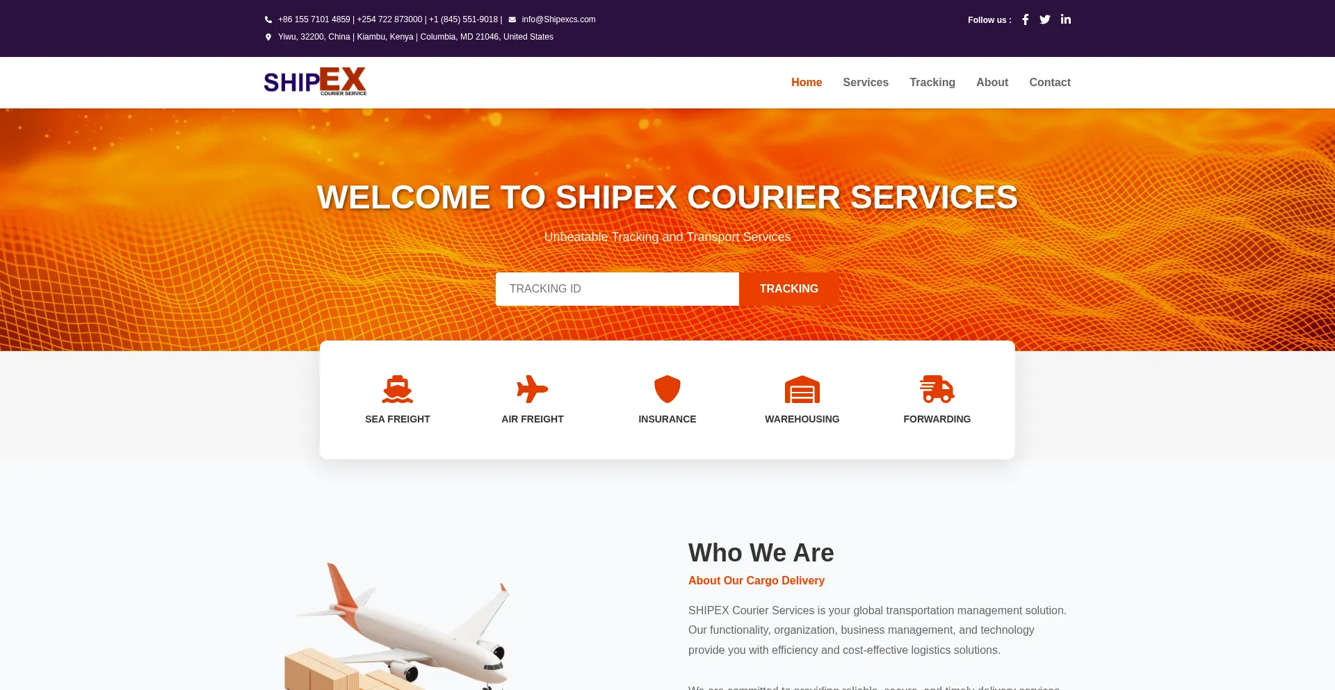 Website screenshot of Shipexcs.com