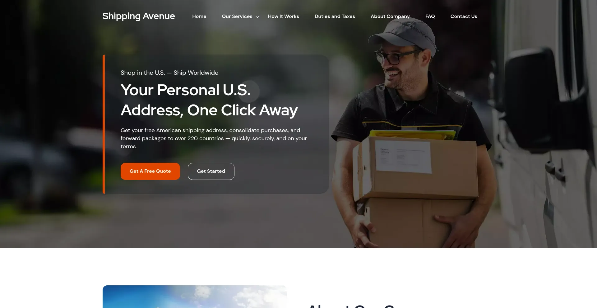 Website screenshot of Shippingavenue.us