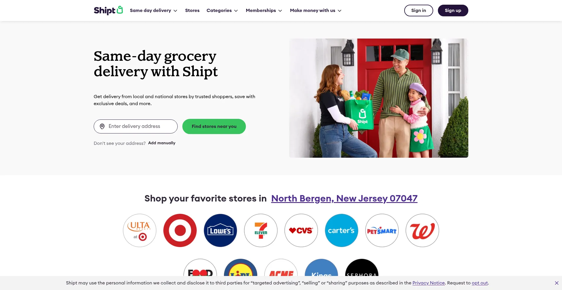 Website screenshot of Shipt.com