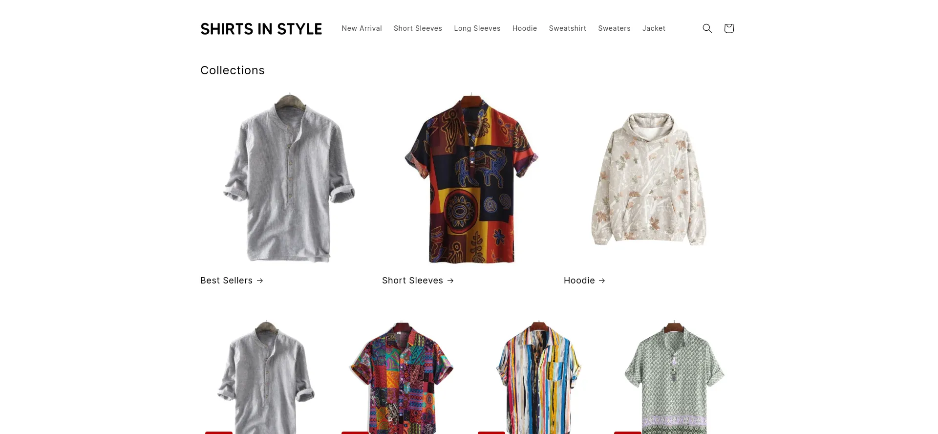 Website screenshot of Shirtsinstyle.com