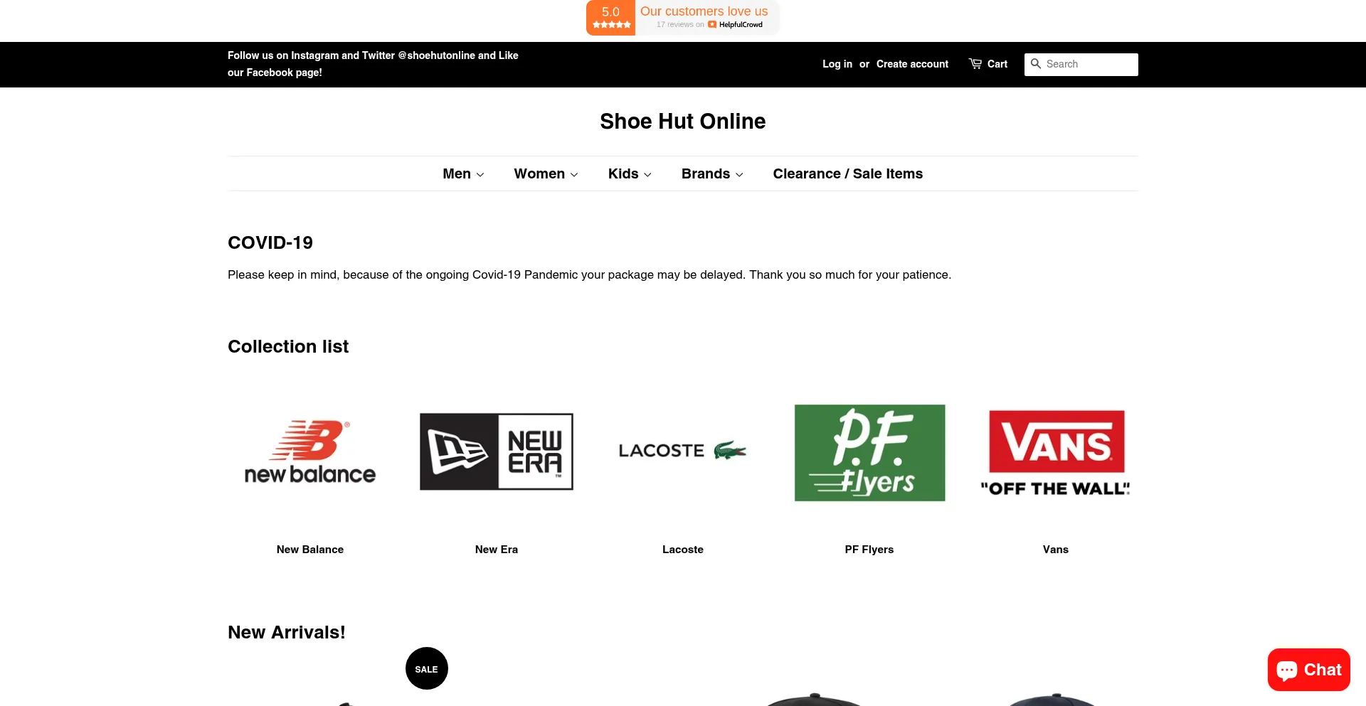 Website screenshot of Shoehutonline.com