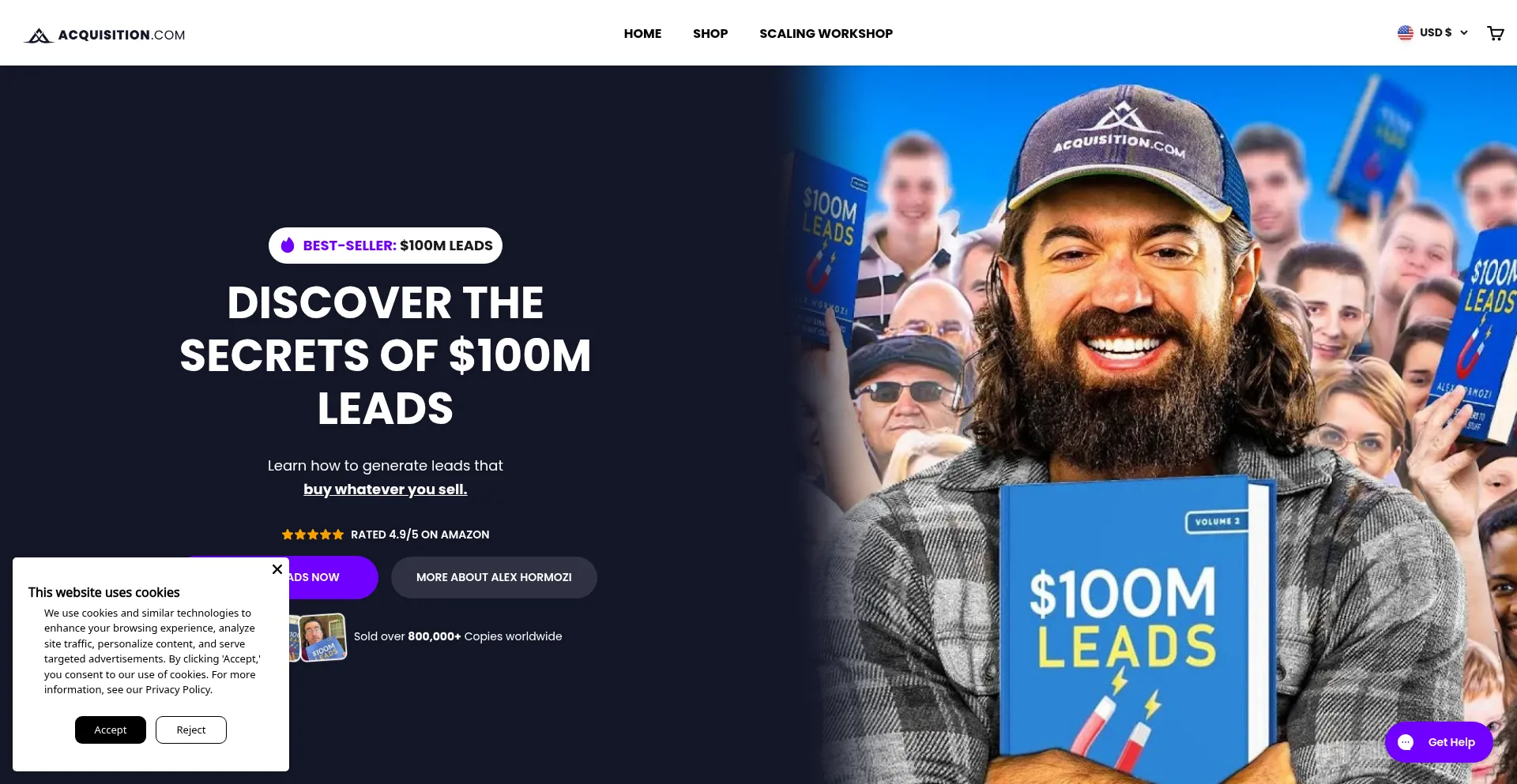 Website screenshot of Shop.acquisition.com