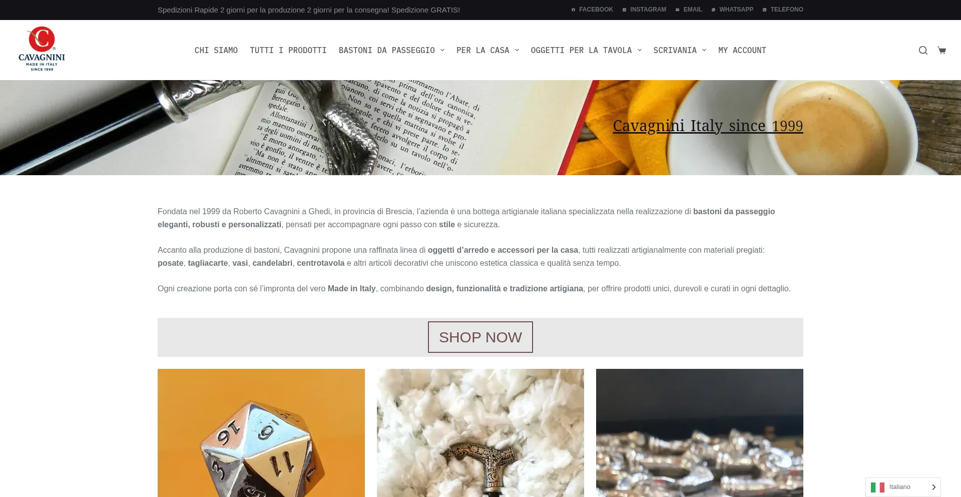 Website screenshot of Shop.cavagnini.com