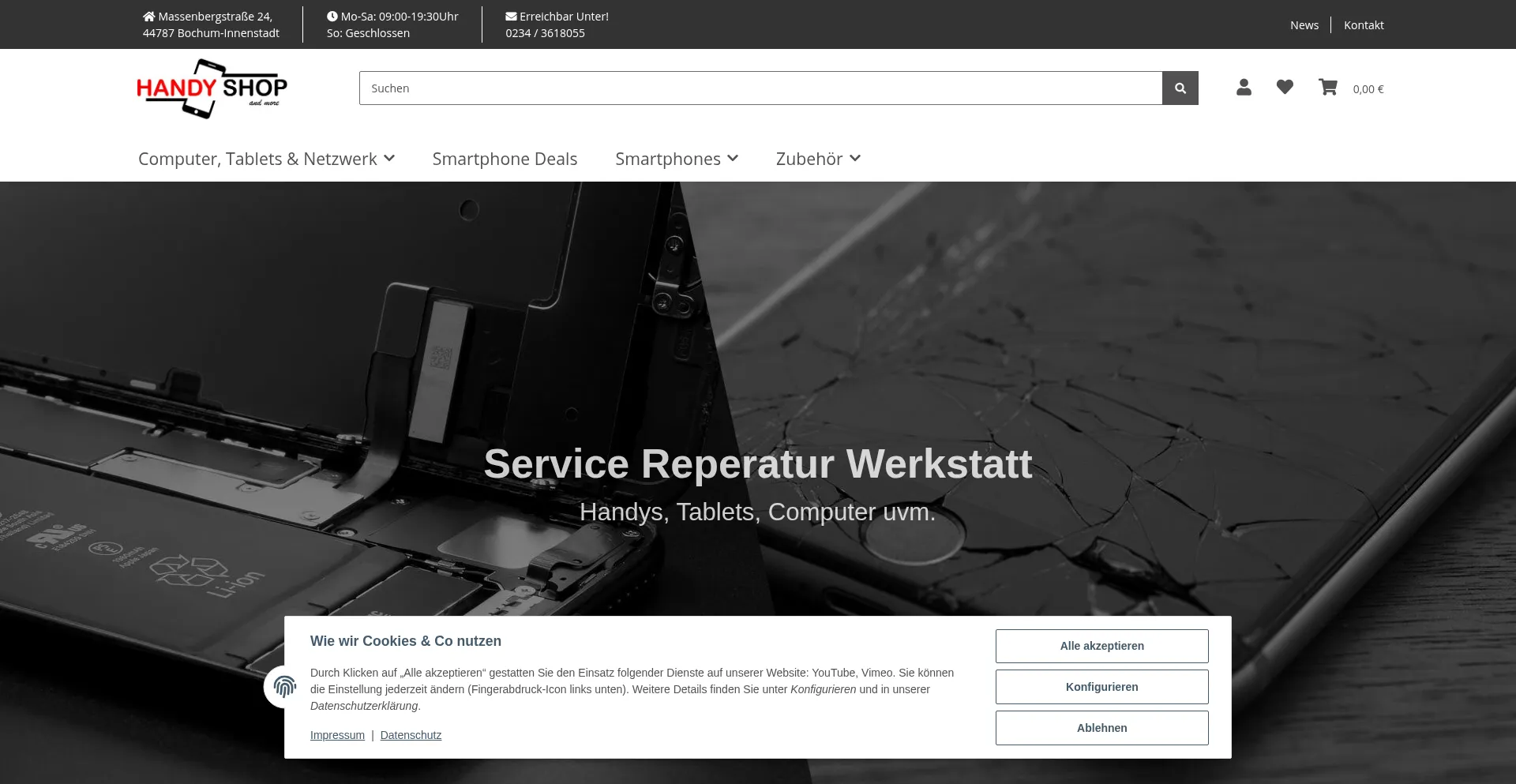 Website screenshot of Shop.hsmbochum.de