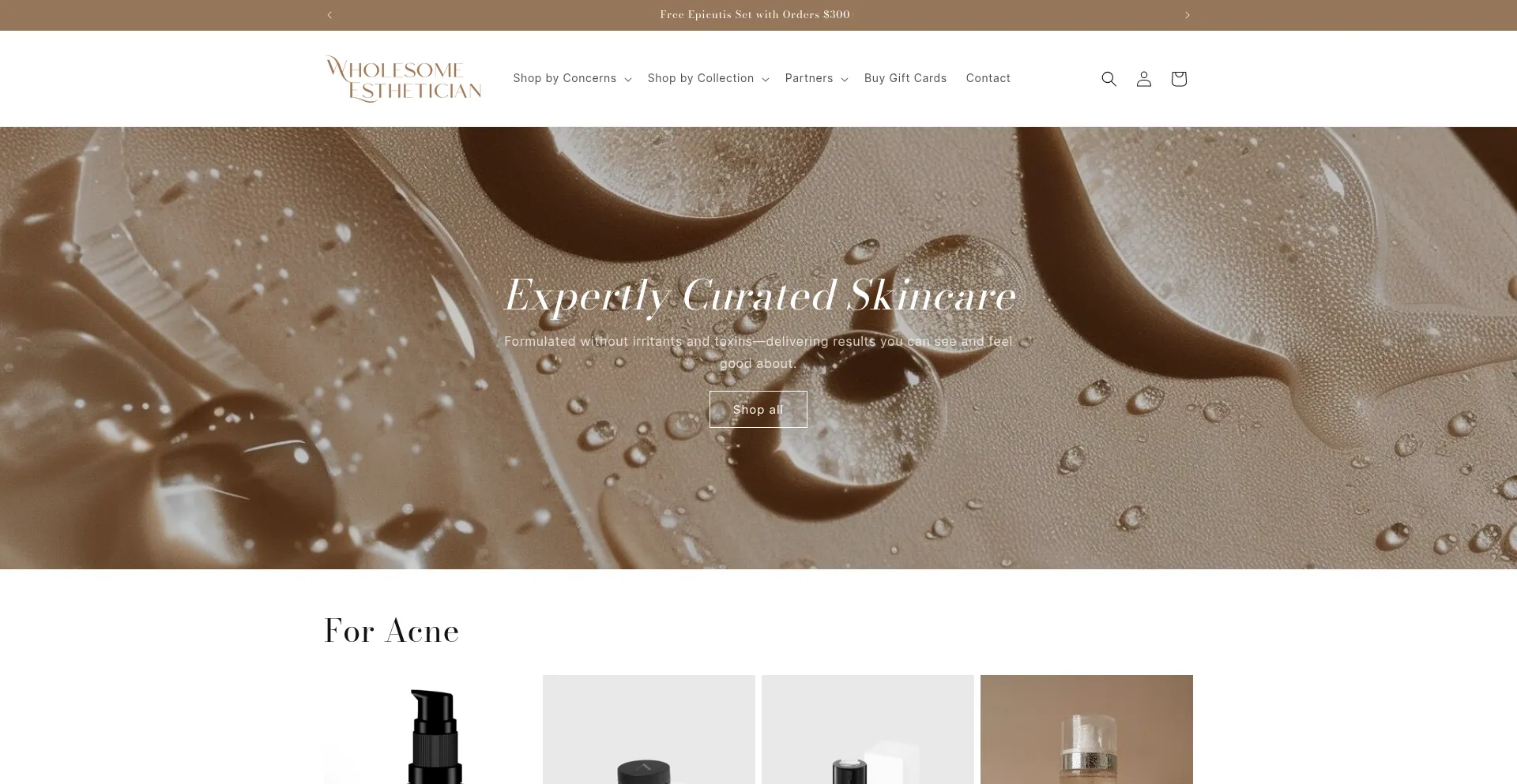 Website screenshot of Shop.mywholesomeskin.com