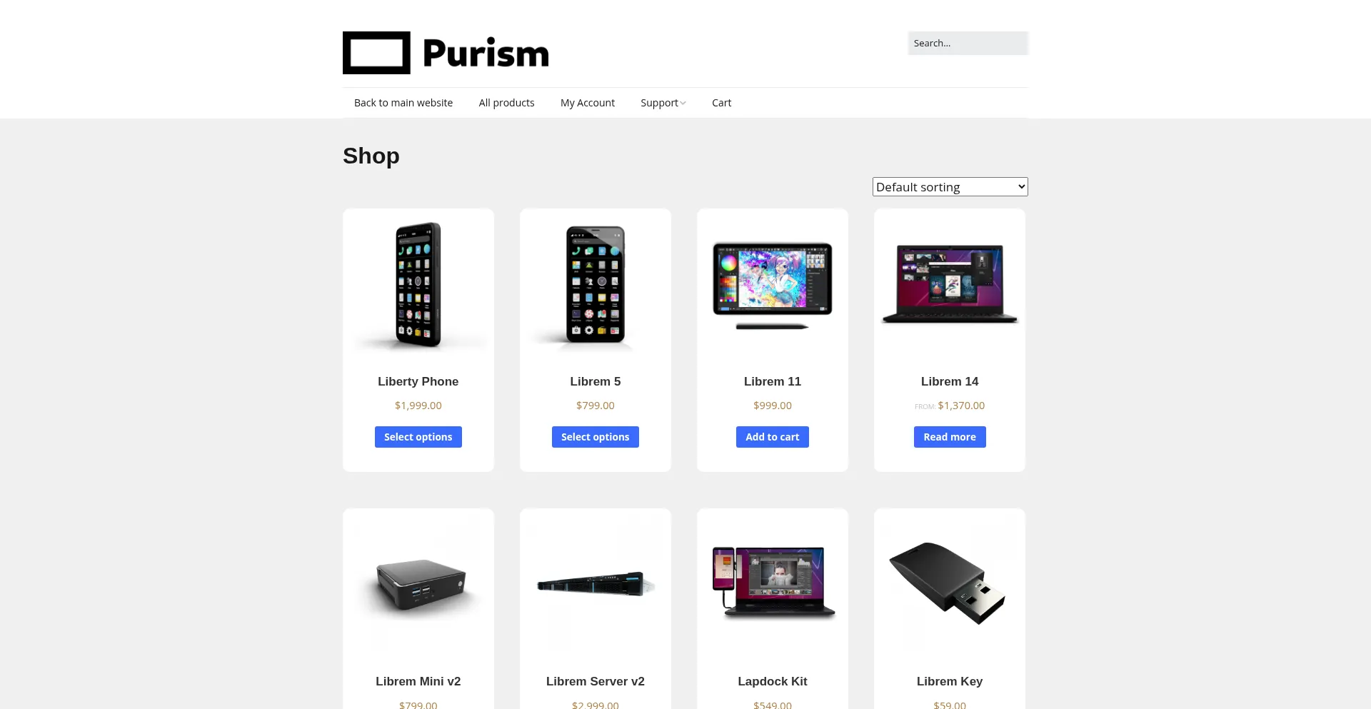 Website screenshot of Shop.puri.sm