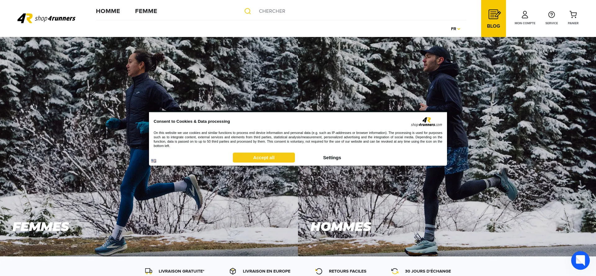 Website screenshot of Shop4runners.fr