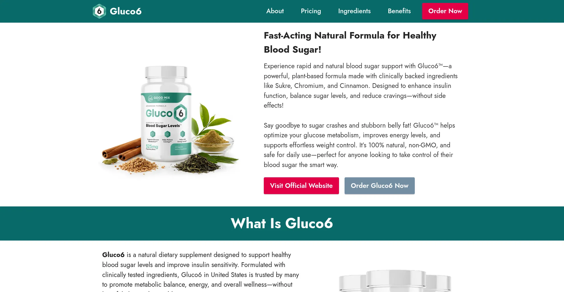 Website screenshot of Shop-gluco6.us