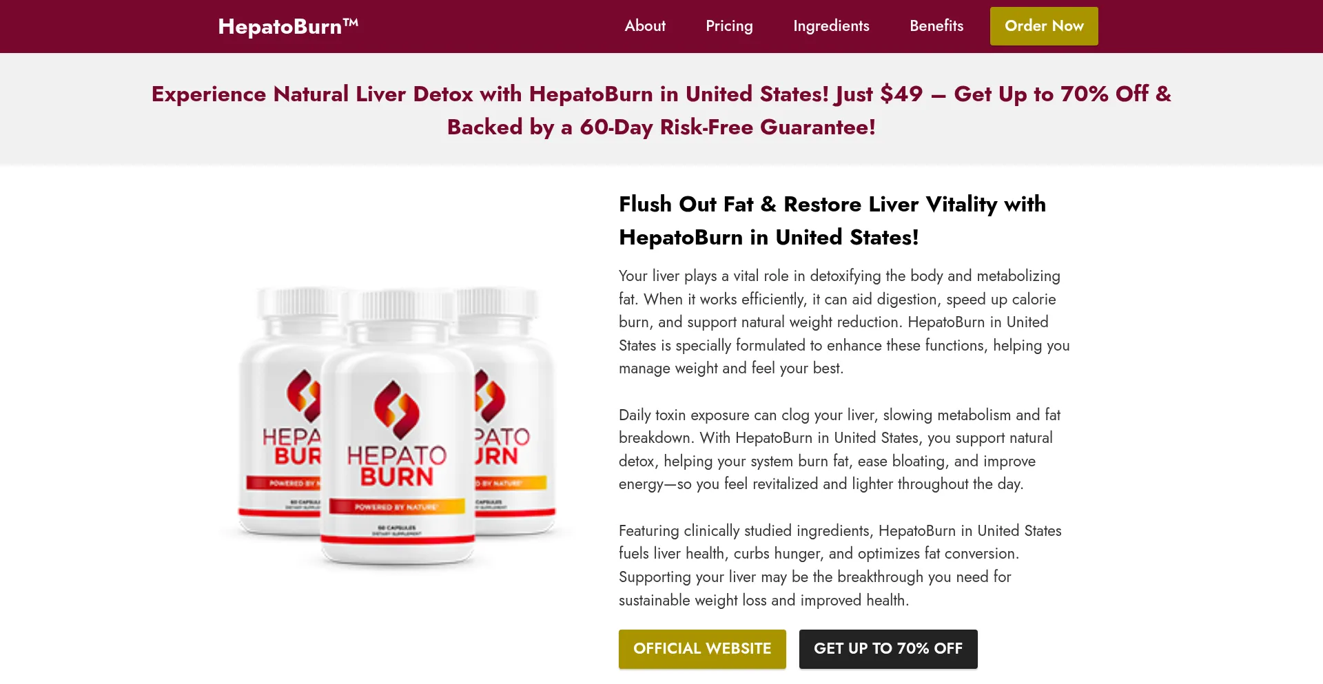 Website screenshot of Shop-hepatoburn.us