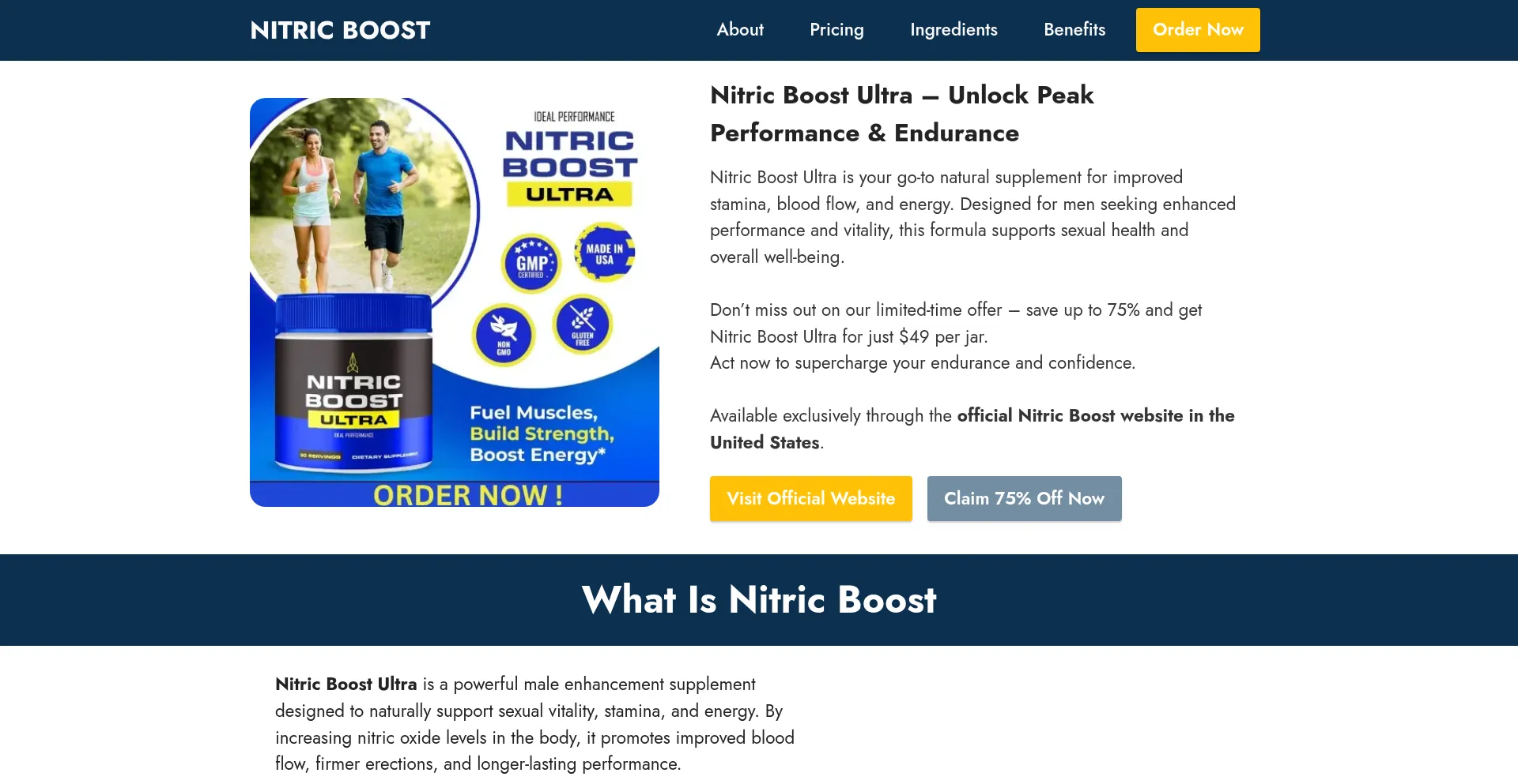 Website screenshot of Shop-nitricboost.us