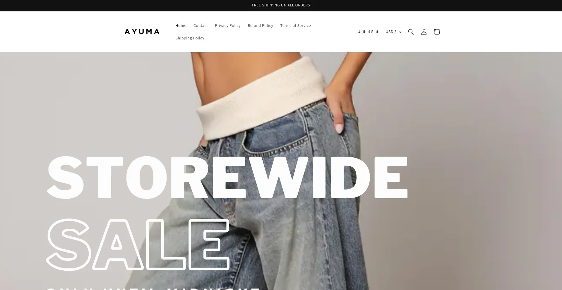 Website screenshot of Shopayuma.com