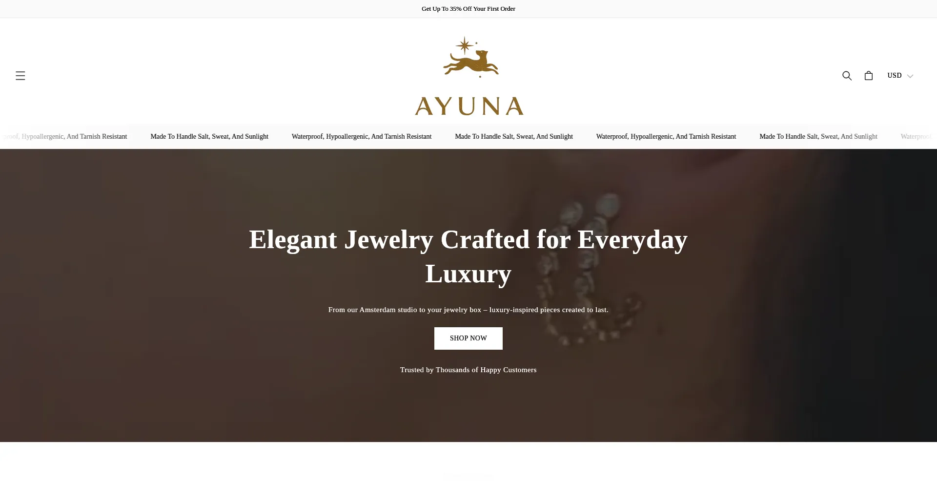 Website screenshot of Shopayuna.com