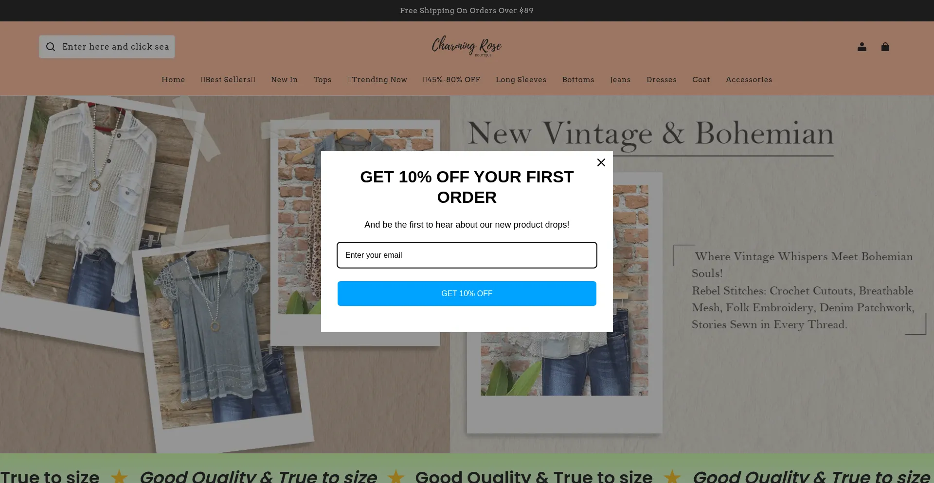 Website screenshot of Shopcharmingrose.com