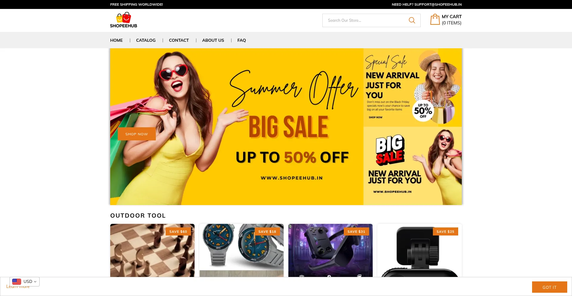 Website screenshot of Shopeehub.in