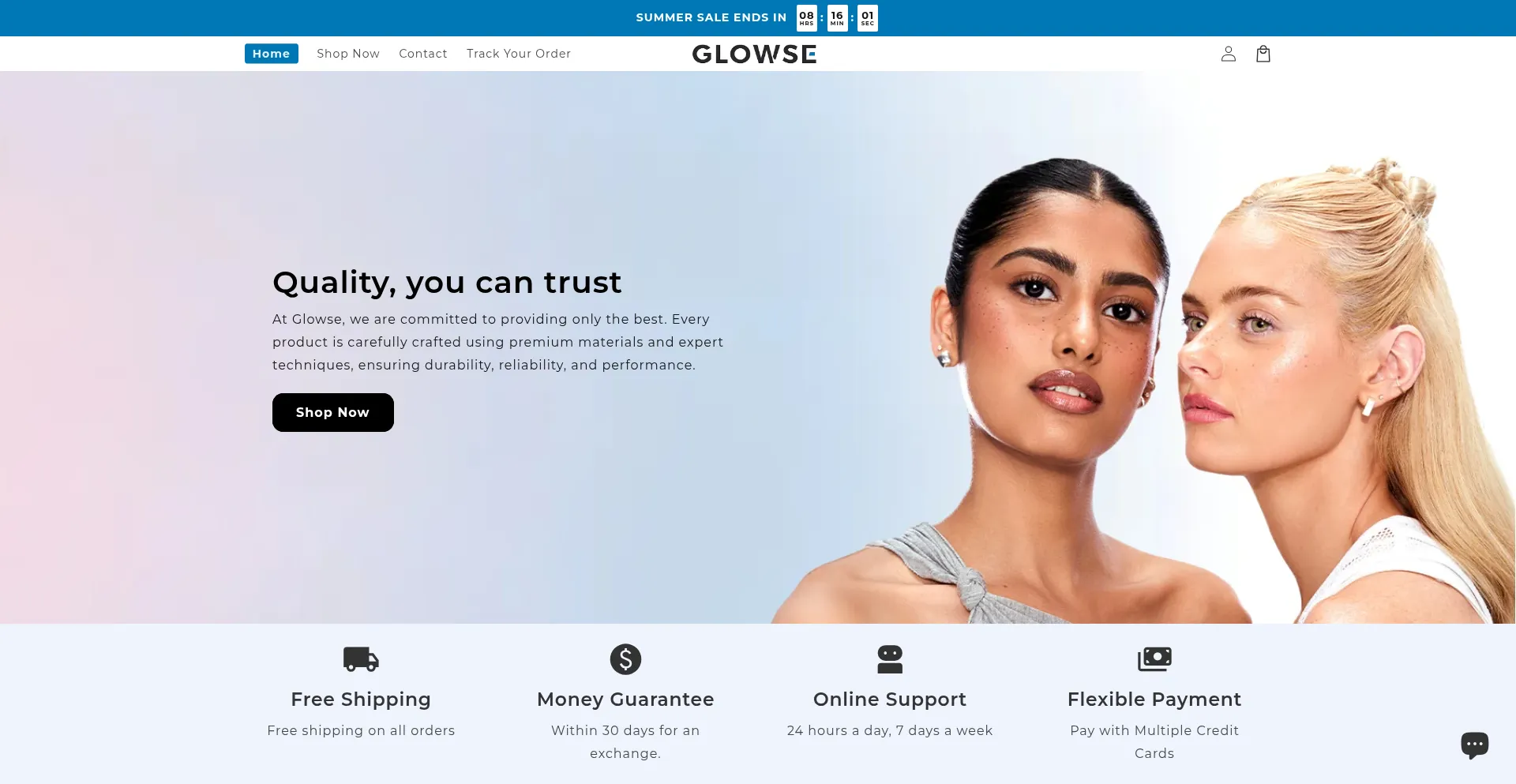 Website screenshot of Shopglowse.com