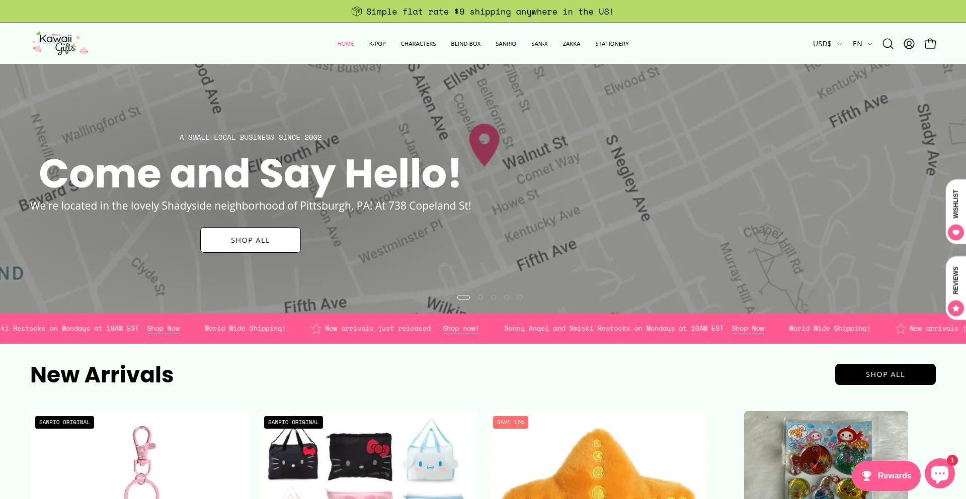 Website screenshot of Shopkawaiigifts.com