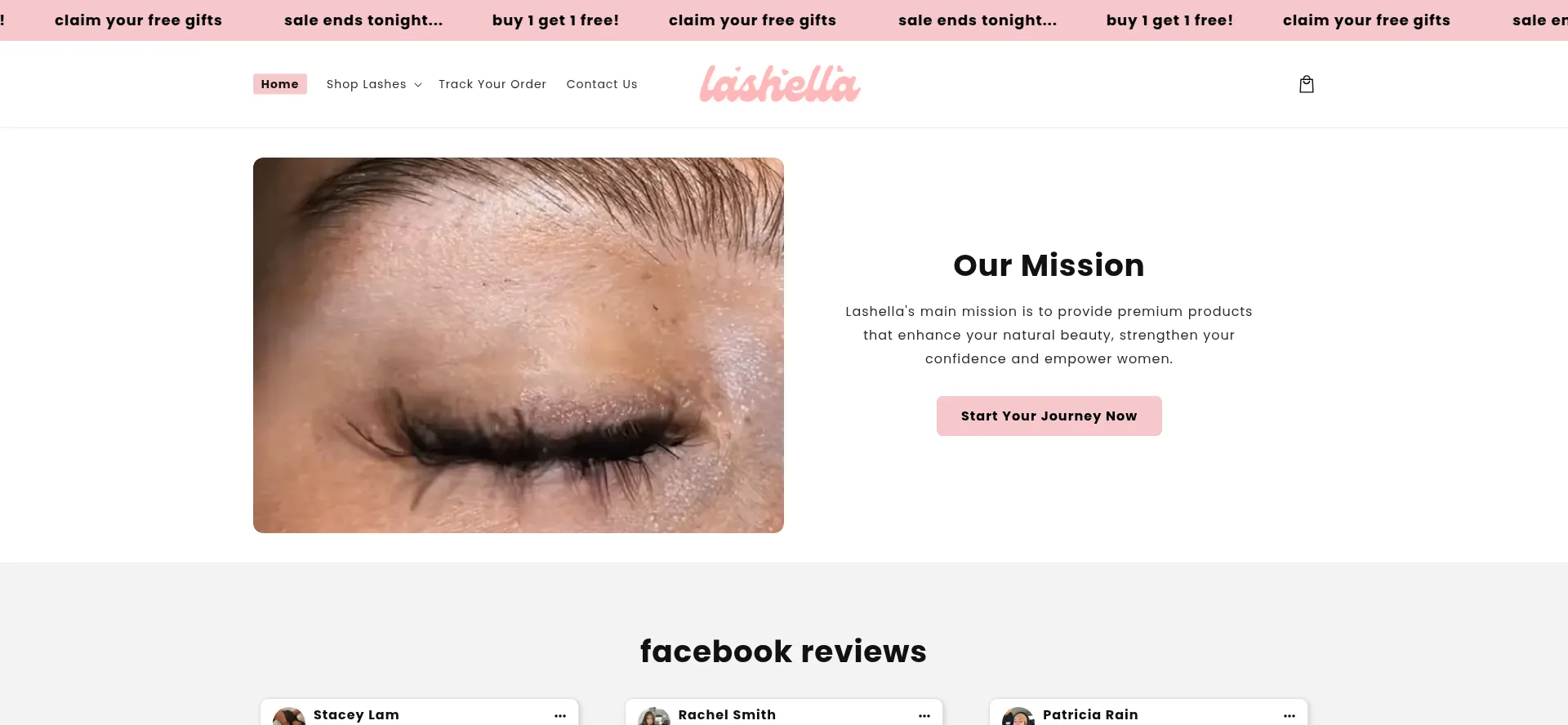 Website screenshot of Shoplashella.com