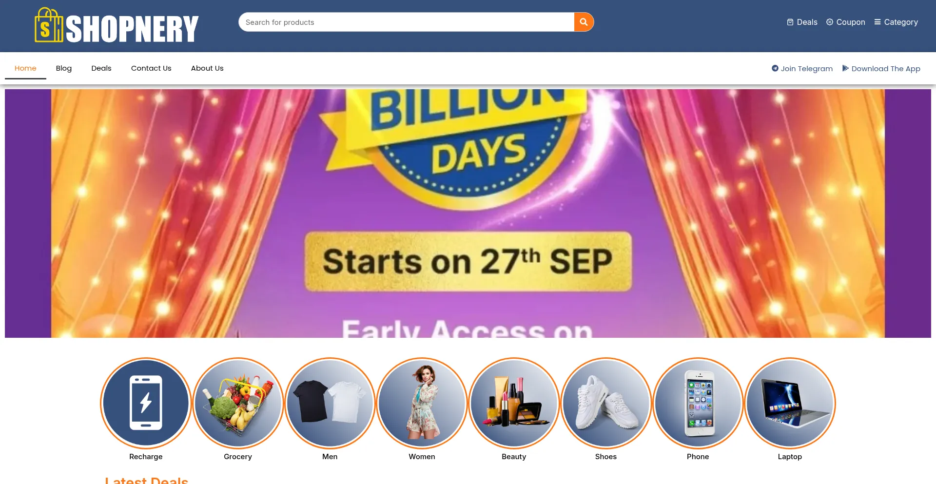Website screenshot of Shopnery.com