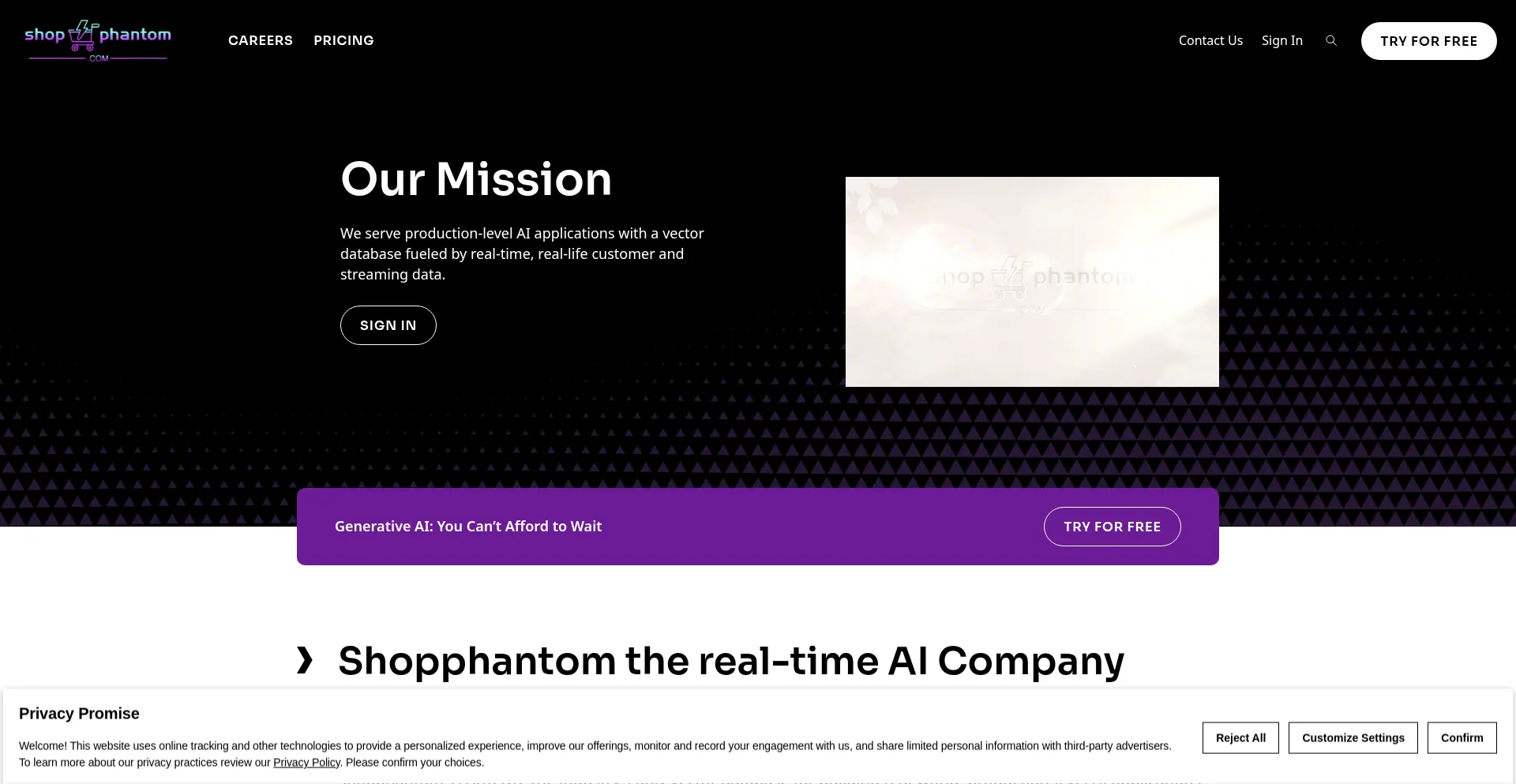 Website screenshot of Shopphantom.com